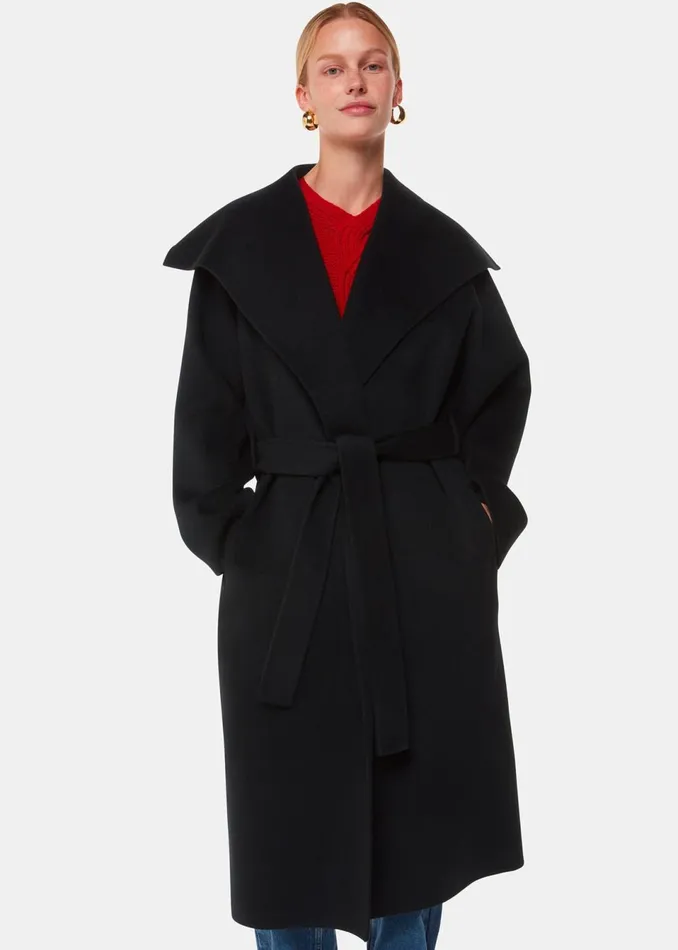 Women Coats and Jackets Whistles Black Cosima Double Face Collar Coat
