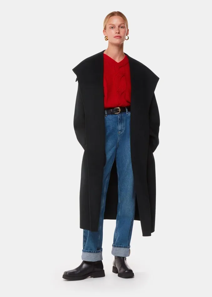 Women Coats and Jackets Whistles Black Cosima Double Face Collar Coat