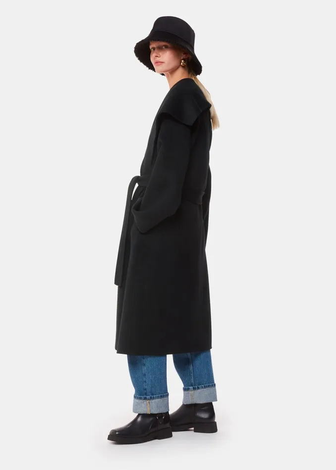 Women Coats and Jackets Whistles Black Cosima Double Face Collar Coat