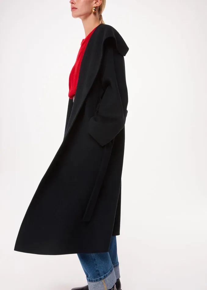 Women Coats and Jackets Whistles Black Cosima Double Face Collar Coat