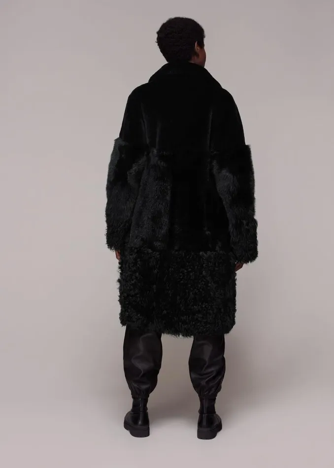 Women Coats and Jackets Whistles Black Cossma Shearling Longline Coat