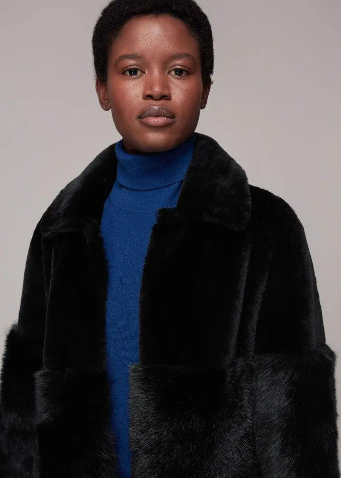 Women Coats and Jackets Whistles Black Cossma Shearling Longline Coat