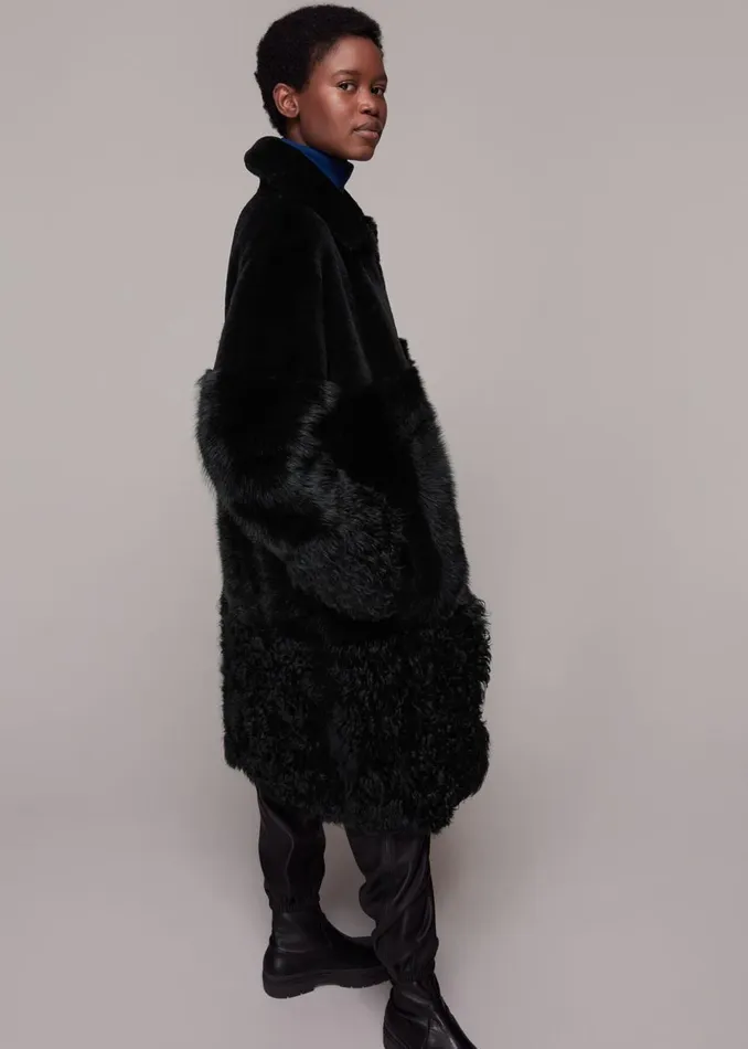 Women Coats and Jackets Whistles Black Cossma Shearling Longline Coat