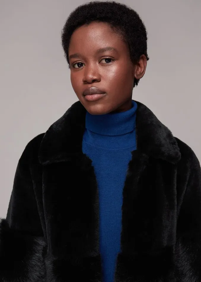 Women Coats and Jackets Whistles Black Cossma Shearling Longline Coat