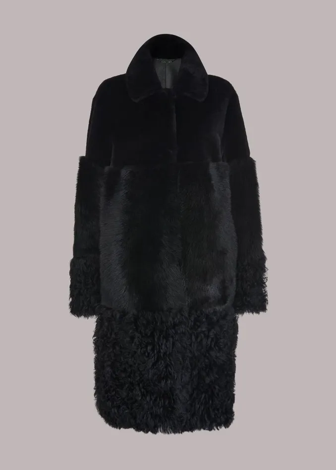 Women Coats and Jackets Whistles Black Cossma Shearling Longline Coat