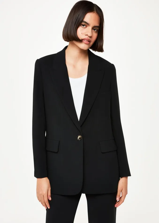 Women Coats and Jackets Whistles Black Crepe Boyfriend Blazer
