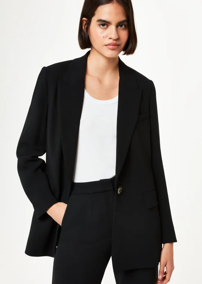 Women Coats and Jackets Whistles Black Crepe Boyfriend Blazer