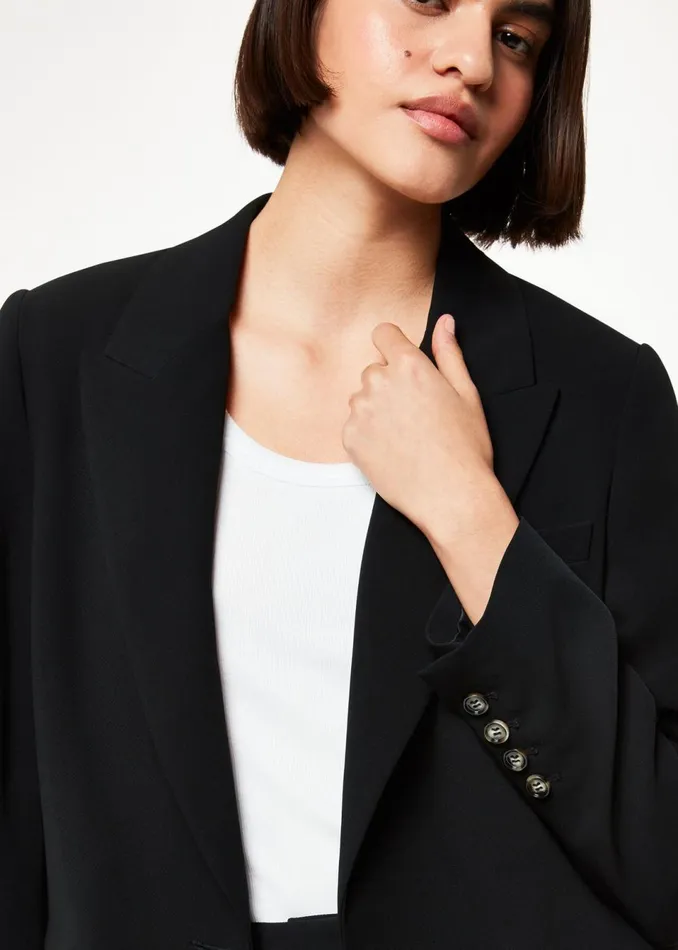 Women Coats and Jackets Whistles Black Crepe Boyfriend Blazer