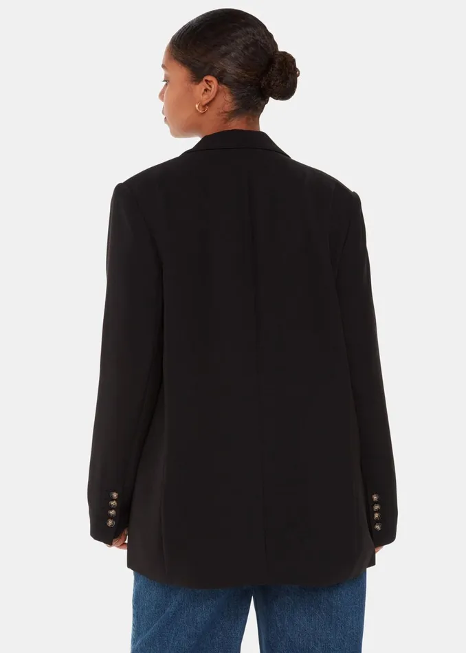 Women Coats and Jackets Whistles Black Crepe Boyfriend Blazer