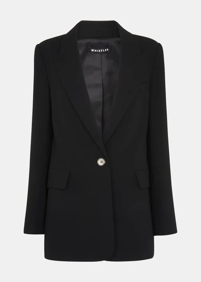 Women Coats and Jackets Whistles Black Crepe Boyfriend Blazer
