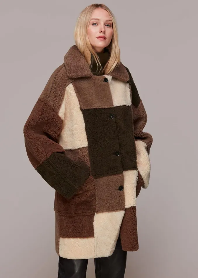 Women Coats and Jackets Whistles Brown Reversible Patchwork Coat
