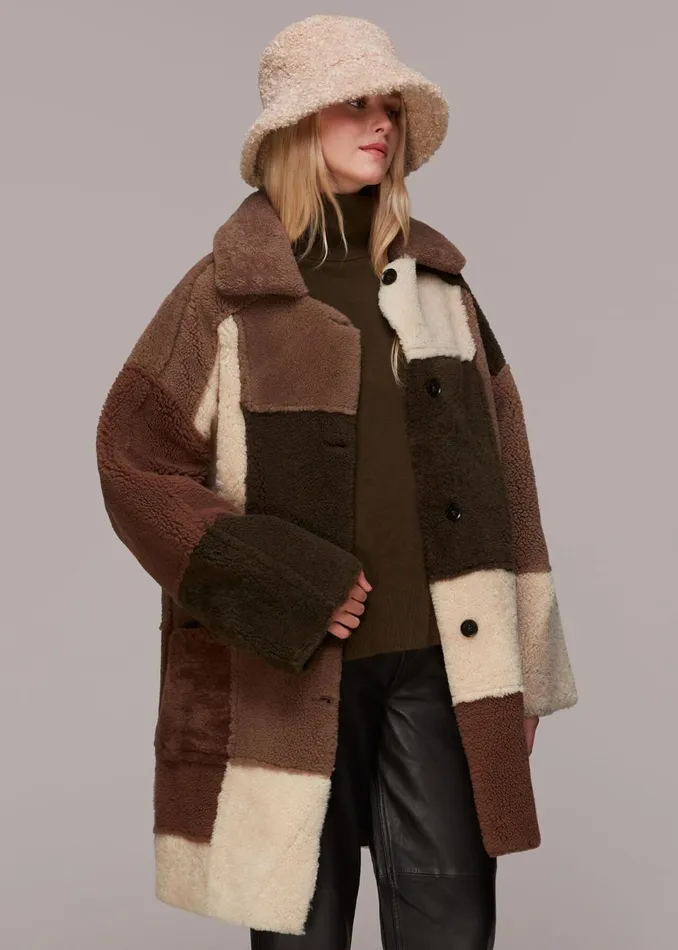Women Coats and Jackets Whistles Brown Reversible Patchwork Coat