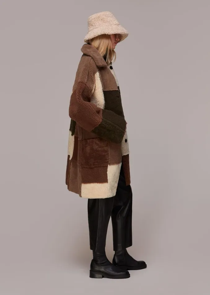 Women Coats and Jackets Whistles Brown Reversible Patchwork Coat