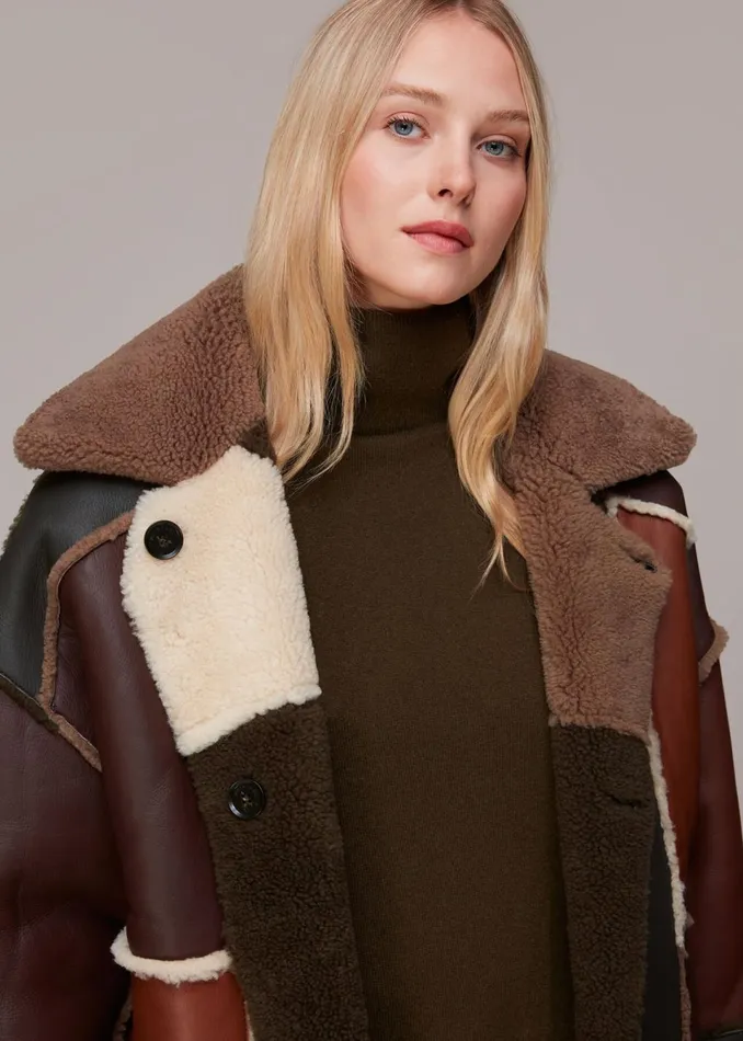 Women Coats and Jackets Whistles Brown Reversible Patchwork Coat