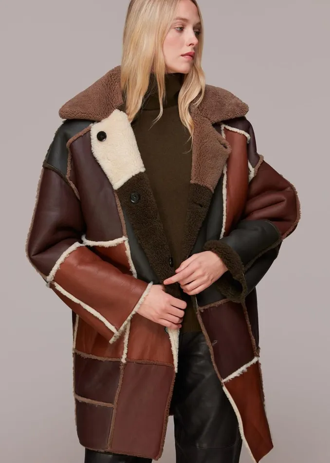 Women Coats and Jackets Whistles Brown Reversible Patchwork Coat