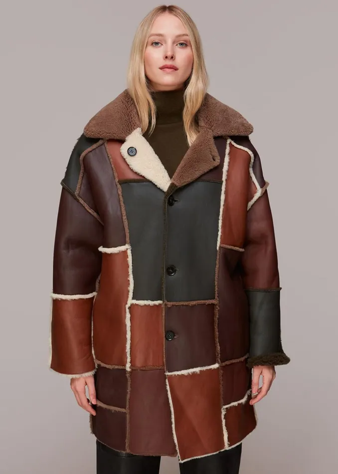 Women Coats and Jackets Whistles Brown Reversible Patchwork Coat