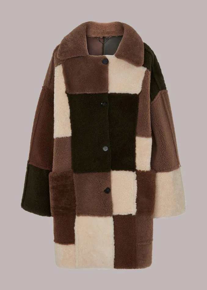 Women Coats and Jackets Whistles Brown Reversible Patchwork Coat