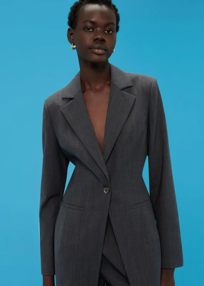 Women Coats and Jackets Whistles Grey Mia Elongated Waist Blazer