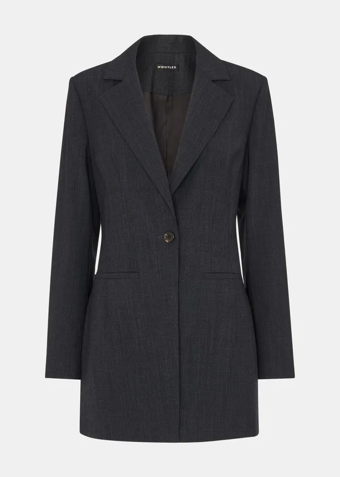 Women Coats and Jackets Whistles Grey Mia Elongated Waist Blazer