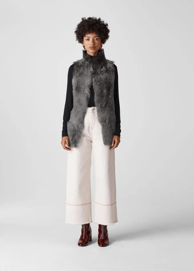 Women Coats and Jackets Whistles Grey Sheepskin Reversible Gilet