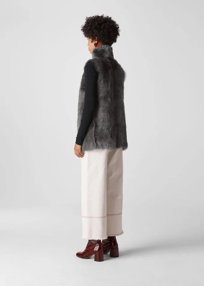 Women Coats and Jackets Whistles Grey Sheepskin Reversible Gilet
