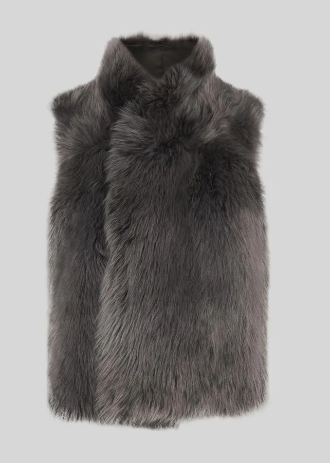 Women Coats and Jackets Whistles Grey Sheepskin Reversible Gilet