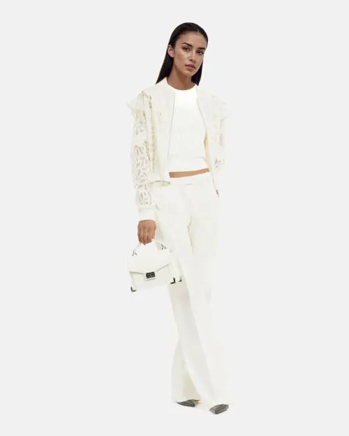 Women Coats and Parkas The Kooples Ecru Lace Ruffled Jacket Ecru
