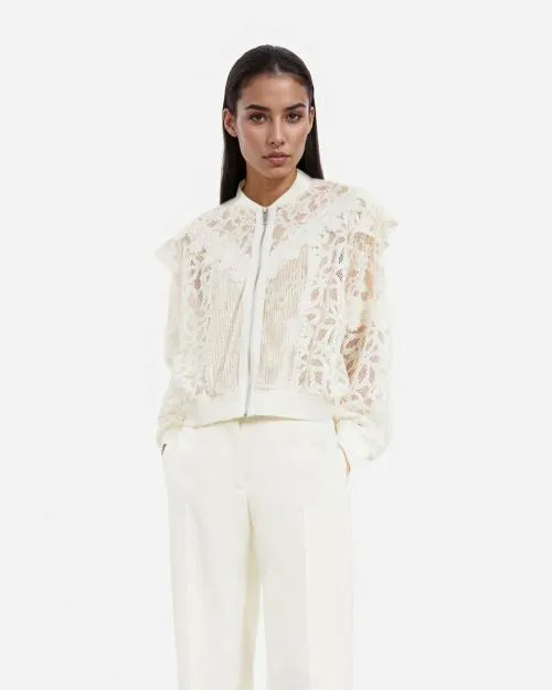 Women Coats and Parkas The Kooples Ecru Lace Ruffled Jacket Ecru