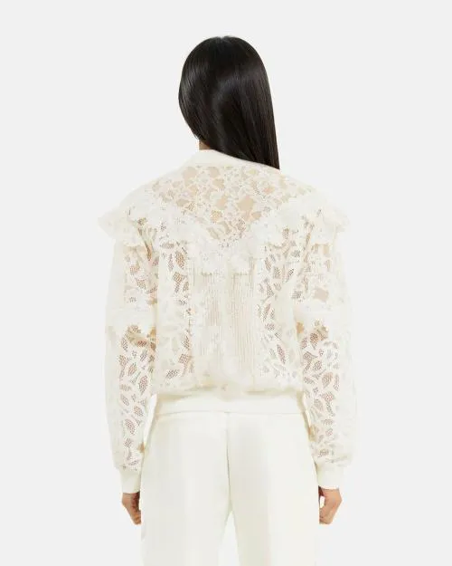 Women Coats and Parkas The Kooples Ecru Lace Ruffled Jacket Ecru
