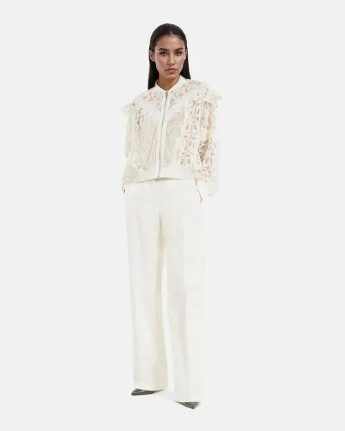 Women Coats and Parkas The Kooples Ecru Lace Ruffled Jacket Ecru