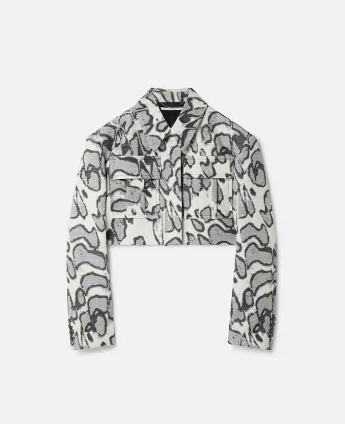 Women Coats And Jackets Stella McCartney Abstract Moth Jacquard Cropped Utility Jacket Grey Women Coats And Jackets Stella McCartney Abstract Moth Jacquard Cropped Utility Jacket Grey