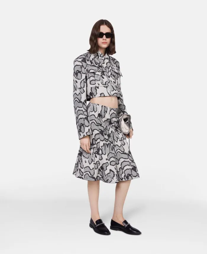 Women Coats And Jackets Stella McCartney Abstract Moth Jacquard Cropped Utility Jacket Grey Women Coats And Jackets Stella McCartney Abstract Moth Jacquard Cropped Utility Jacket Grey