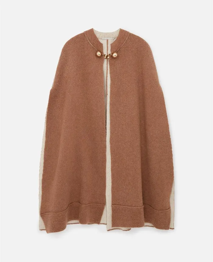 Women Coats And Jackets Stella McCartney BaubleClasp Boucl Cape Twotone Beige