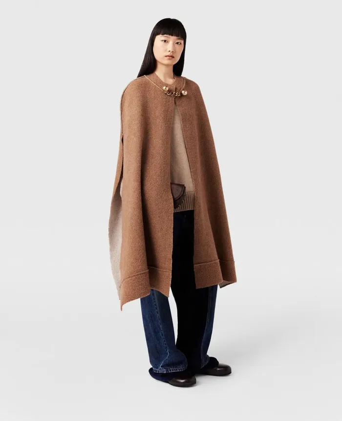 Women Coats And Jackets Stella McCartney BaubleClasp Boucl Cape Twotone Beige