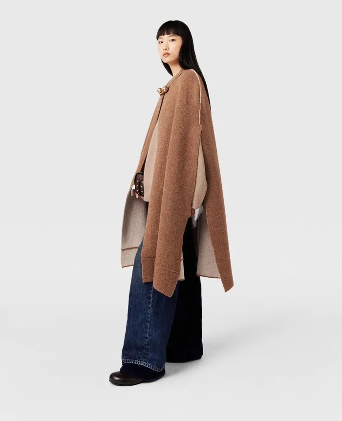 Women Coats And Jackets Stella McCartney BaubleClasp Boucl Cape Twotone Beige