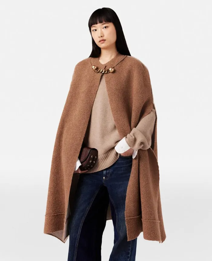 Women Coats And Jackets Stella McCartney BaubleClasp Boucl Cape Twotone Beige