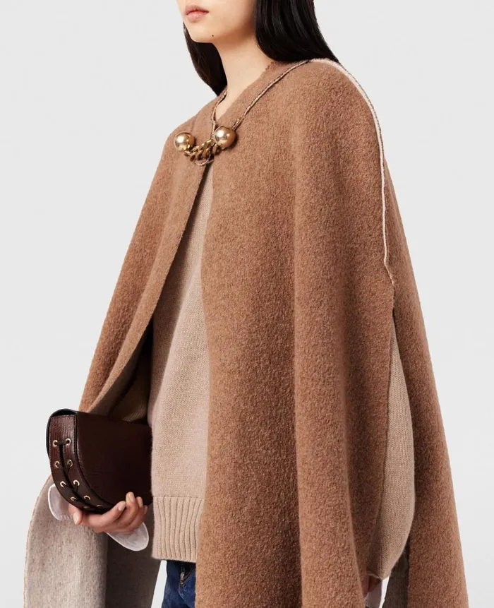 Women Coats And Jackets Stella McCartney BaubleClasp Boucl Cape Twotone Beige