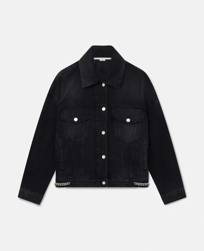 Women Coats And Jackets Stella McCartney Falabella Oversized Denim Jacket Black Women Coats And Jackets Stella McCartney Falabella Oversized Denim Jacket Black