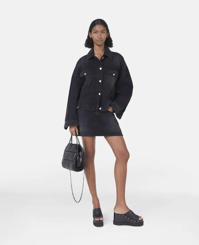 Women Coats And Jackets Stella McCartney Falabella Oversized Denim Jacket Black