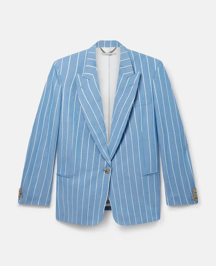 Women Coats And Jackets Stella McCartney Striped SingleBreasted Blazer Blue With White Pinstripe Women Coats And Jackets Stella McCartney Striped SingleBreasted Blazer Blue With White Pinstripe