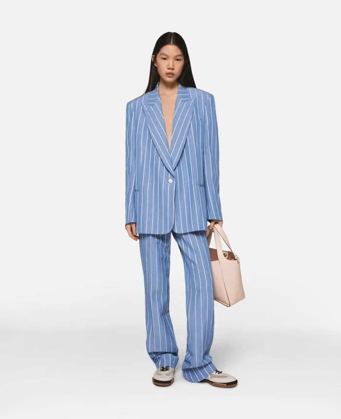 Women Coats And Jackets Stella McCartney Striped SingleBreasted Blazer Blue With White Pinstripe