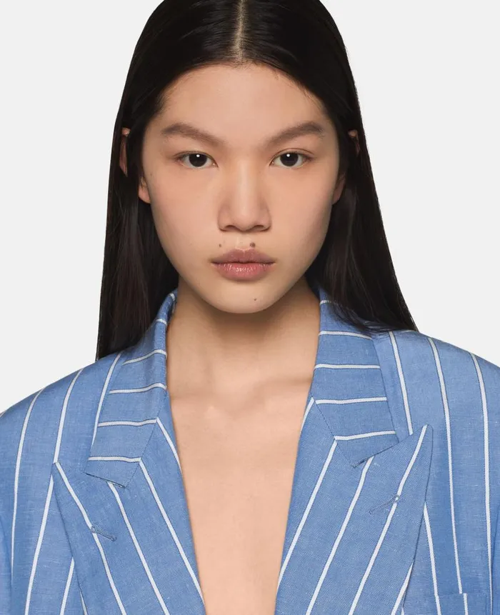 Women Coats And Jackets Stella McCartney Striped SingleBreasted Blazer Blue With White Pinstripe
