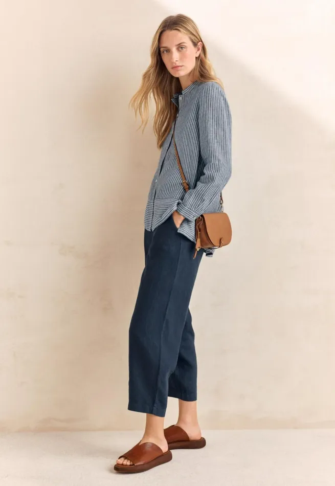 Women Cropped Trousers Midnight Blue Poetry Fashion Trousers and Shorts