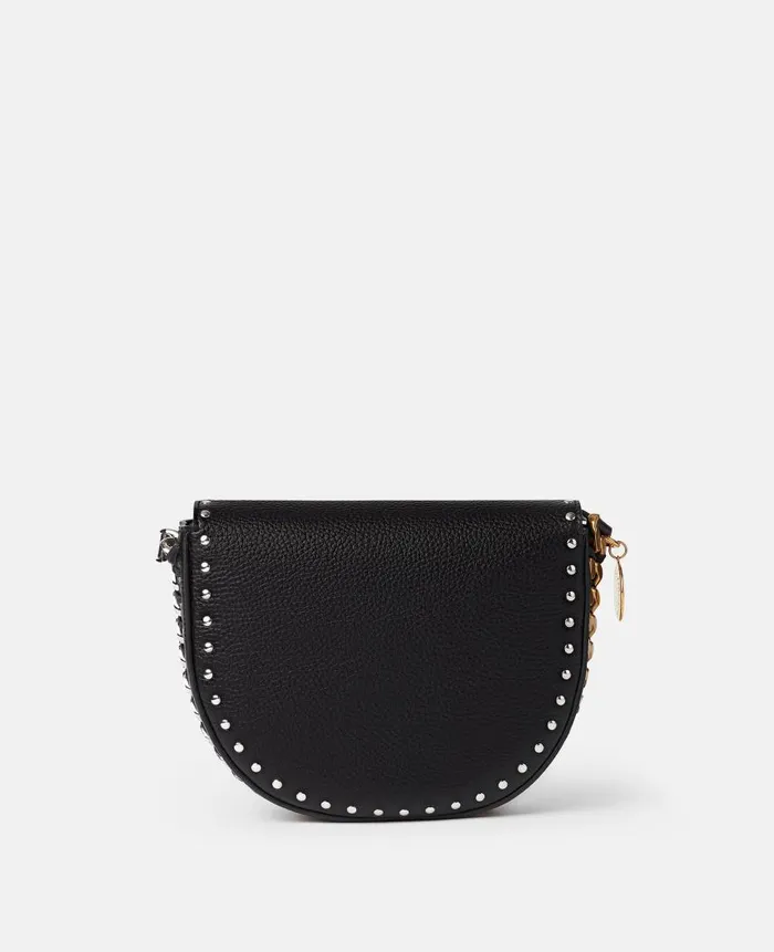 Women Crossbody Bags Stella McCartney Frayme Studded Grainy Alter Mat Medium Flap Shoulder Bag Black