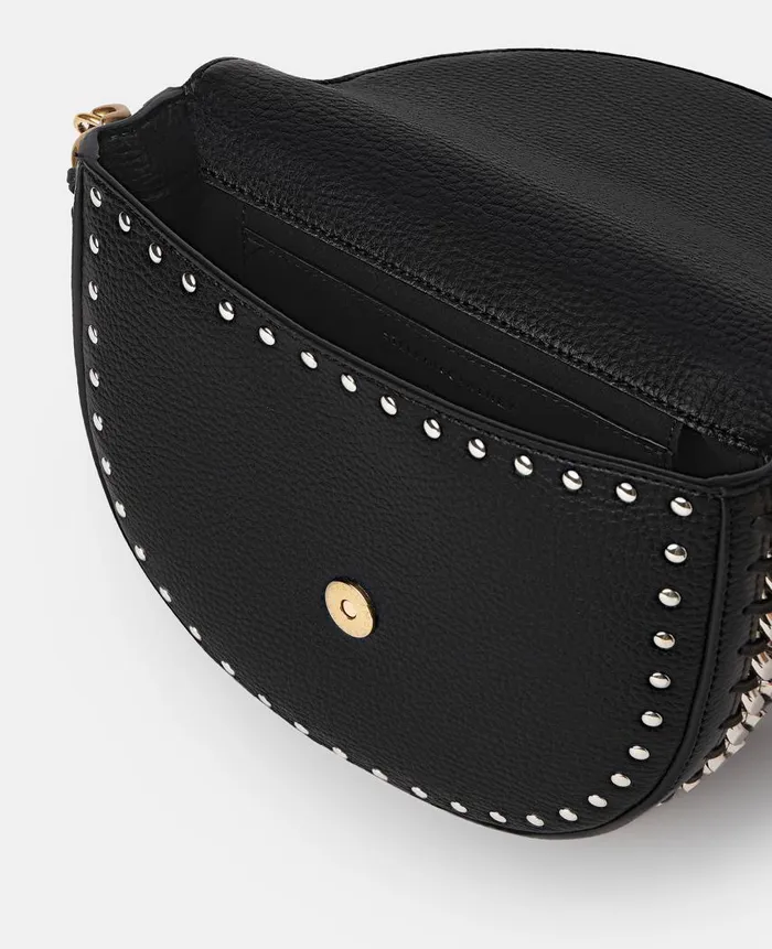 Women Crossbody Bags Stella McCartney Frayme Studded Grainy Alter Mat Medium Flap Shoulder Bag Black