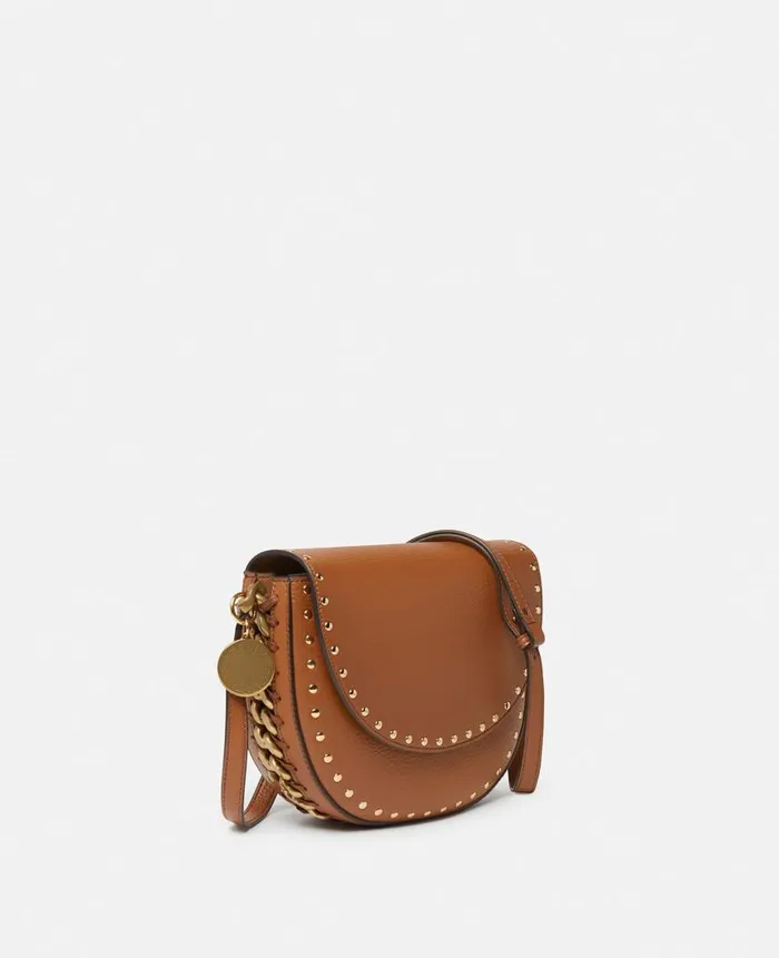 Women Crossbody Bags Stella McCartney Frayme Studded Grainy Alter Mat Medium Flap Shoulder Bag Pecan