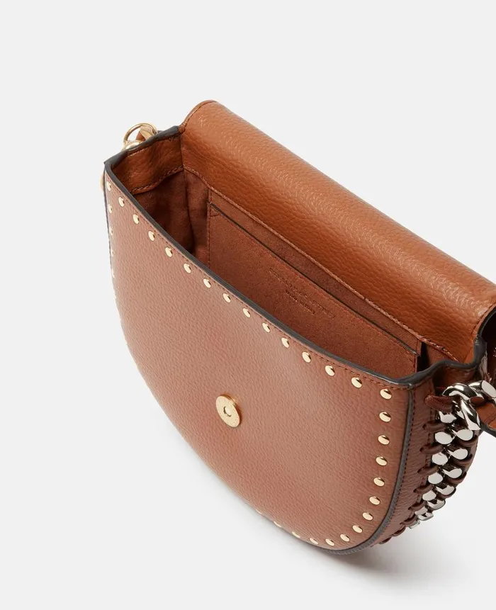 Women Crossbody Bags Stella McCartney Frayme Studded Grainy Alter Mat Medium Flap Shoulder Bag Pecan