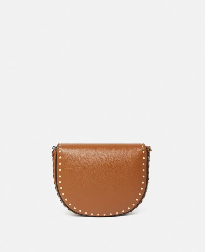 Women Crossbody Bags Stella McCartney Frayme Studded Grainy Alter Mat Medium Flap Shoulder Bag Pecan