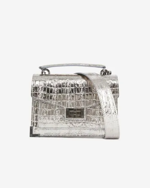 Women Crossbody Bags The Kooples Emily Small Bag In Silver CrocodileEffect Leather Antic Silver