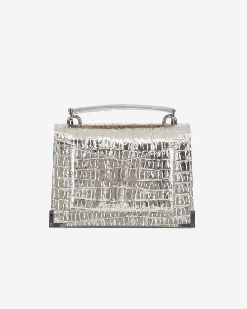 Women Crossbody Bags The Kooples Emily Small Bag In Silver CrocodileEffect Leather Antic Silver